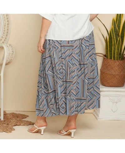 Spring Autumn Elegant Pleated Long Geometry Printing Skirt Women Fashion Loose Ladies Shirts All-match Oversized Plus Size $4...