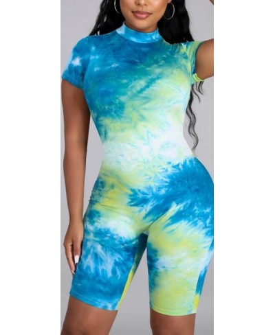 Women Rompers Short Sleeveless Tie Dye Printed Jumpsuit Ladies Bodycon Club Playsuit Slim Short Pants Romper Women 2023 $32.0...