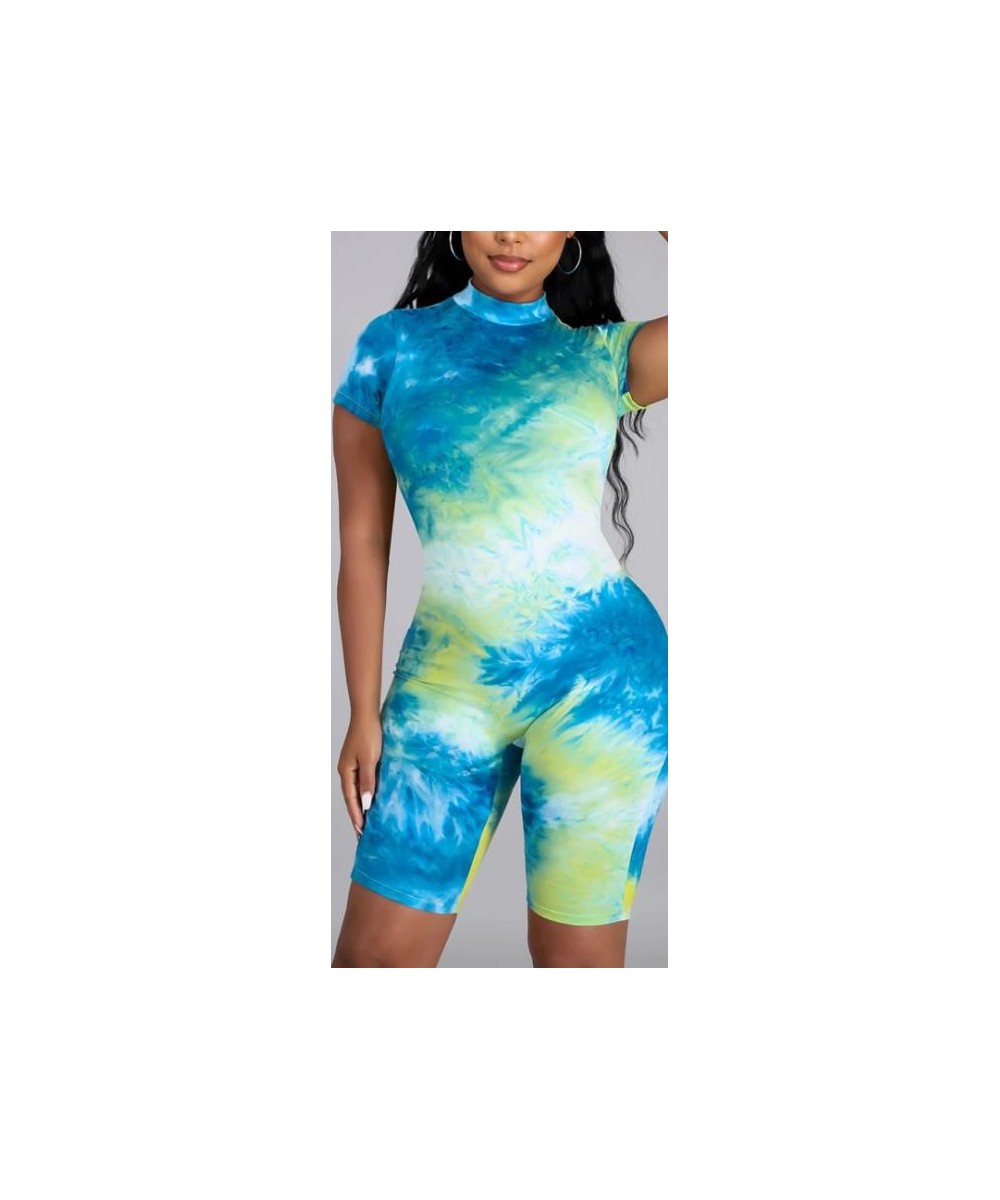 Women Rompers Short Sleeveless Tie Dye Printed Jumpsuit Ladies Bodycon Club Playsuit Slim Short Pants Romper Women 2023 $32.0...