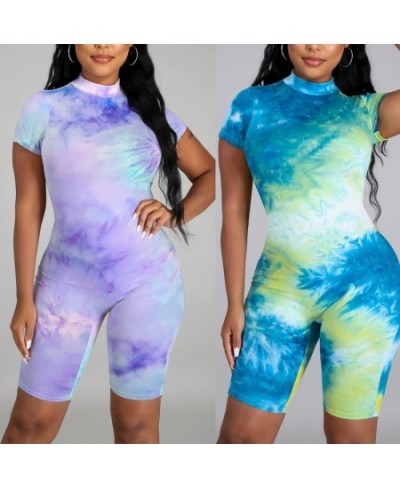 Women Rompers Short Sleeveless Tie Dye Printed Jumpsuit Ladies Bodycon Club Playsuit Slim Short Pants Romper Women 2023 $32.0...