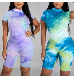 Women Rompers Short Sleeveless Tie Dye Printed Jumpsuit Ladies Bodycon Club Playsuit Slim Short Pants Romper Women 2023 $32.0...