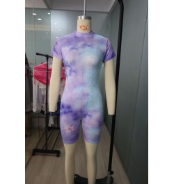 Women Rompers Short Sleeveless Tie Dye Printed Jumpsuit Ladies Bodycon Club Playsuit Slim Short Pants Romper Women 2023 $32.0...