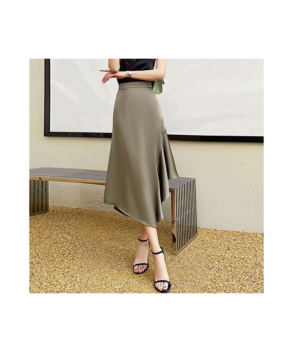 Elegant High Waist Satin Long Skirts Women Fashion Irregular A-Line Mermaid Skirts Casual Ladies Summer Beach Skirt Faldas $3...