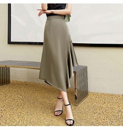 Elegant High Waist Satin Long Skirts Women Fashion Irregular A-Line Mermaid Skirts Casual Ladies Summer Beach Skirt Faldas $3...