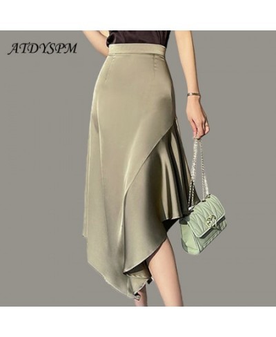 Elegant High Waist Satin Long Skirts Women Fashion Irregular A-Line Mermaid Skirts Casual Ladies Summer Beach Skirt Faldas $3...