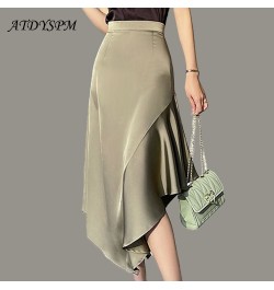 Elegant High Waist Satin Long Skirts Women Fashion Irregular A-Line Mermaid Skirts Casual Ladies Summer Beach Skirt Faldas $3...