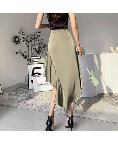 Elegant High Waist Satin Long Skirts Women Fashion Irregular A-Line Mermaid Skirts Casual Ladies Summer Beach Skirt Faldas $3...