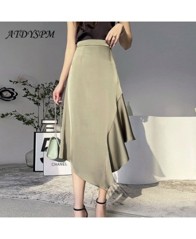 Elegant High Waist Satin Long Skirts Women Fashion Irregular A-Line Mermaid Skirts Casual Ladies Summer Beach Skirt Faldas $3...