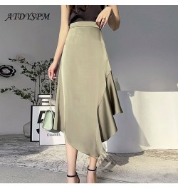 Elegant High Waist Satin Long Skirts Women Fashion Irregular A-Line Mermaid Skirts Casual Ladies Summer Beach Skirt Faldas $3...