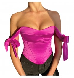 Women's Stain Bustier Tops Solid Color Bow Tie Strap Sleeveless Boned Corset Tops $27.58 - Underwear