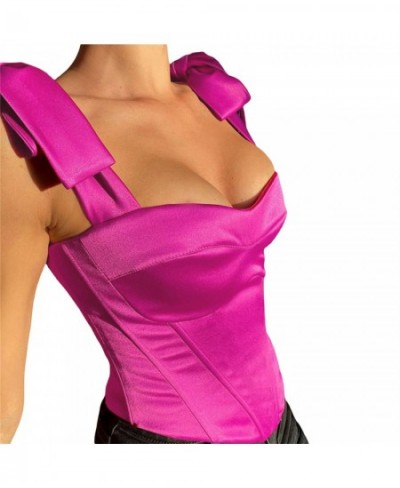 Women's Stain Bustier Tops Solid Color Bow Tie Strap Sleeveless Boned Corset Tops $27.58 - Underwear