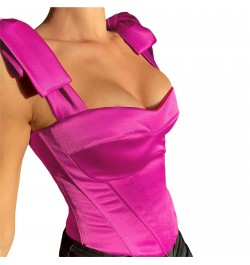 Women's Stain Bustier Tops Solid Color Bow Tie Strap Sleeveless Boned Corset Tops $27.58 - Underwear