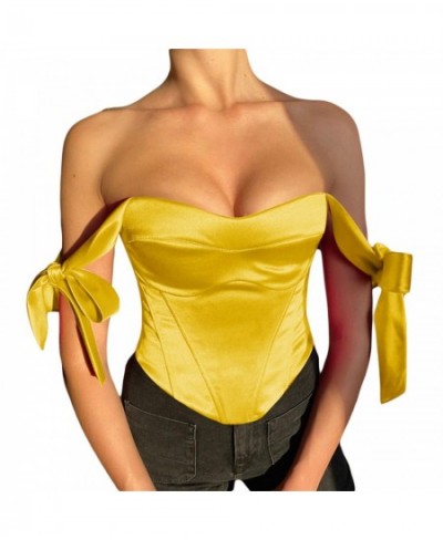 Women's Stain Bustier Tops Solid Color Bow Tie Strap Sleeveless Boned Corset Tops $27.58 - Underwear