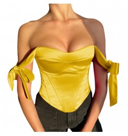 Women's Stain Bustier Tops Solid Color Bow Tie Strap Sleeveless Boned Corset Tops $27.58 - Underwear