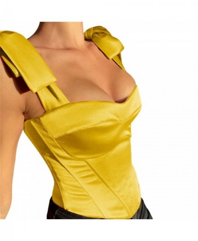 Women's Stain Bustier Tops Solid Color Bow Tie Strap Sleeveless Boned Corset Tops $27.58 - Underwear