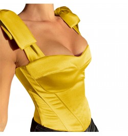 Women's Stain Bustier Tops Solid Color Bow Tie Strap Sleeveless Boned Corset Tops $27.58 - Underwear