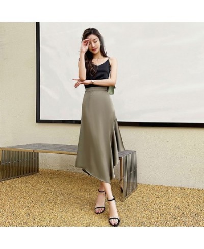 Elegant High Waist Satin Long Skirts Women Fashion Irregular A-Line Mermaid Skirts Casual Ladies Summer Beach Skirt Faldas $3...