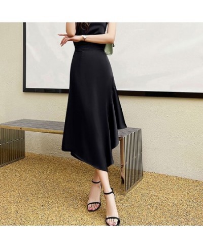 Elegant High Waist Satin Long Skirts Women Fashion Irregular A-Line Mermaid Skirts Casual Ladies Summer Beach Skirt Faldas $3...