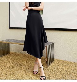 Elegant High Waist Satin Long Skirts Women Fashion Irregular A-Line Mermaid Skirts Casual Ladies Summer Beach Skirt Faldas $3...