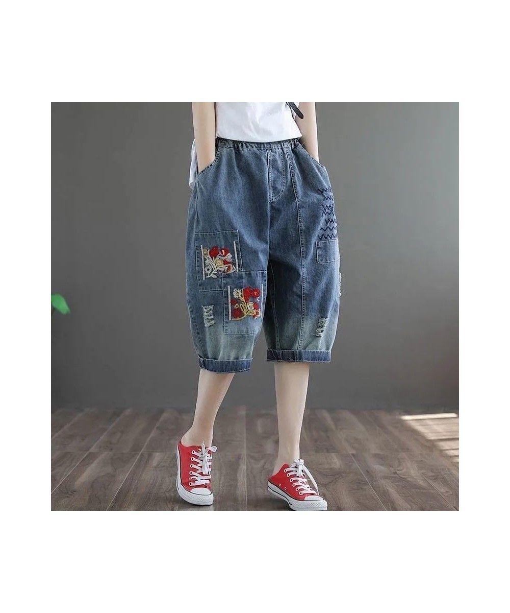 Women's Jeans Cropped 2022 Trend Baggy Pant Woman High Waist Mom Oversize Pants Wide Leg Waisted Ripped Graphic Embroidery $4...