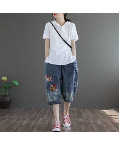 Women's Jeans Cropped 2022 Trend Baggy Pant Woman High Waist Mom Oversize Pants Wide Leg Waisted Ripped Graphic Embroidery $4...