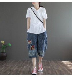 Women's Jeans Cropped 2022 Trend Baggy Pant Woman High Waist Mom Oversize Pants Wide Leg Waisted Ripped Graphic Embroidery $4...