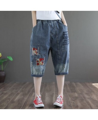 Women's Jeans Cropped 2022 Trend Baggy Pant Woman High Waist Mom Oversize Pants Wide Leg Waisted Ripped Graphic Embroidery $4...