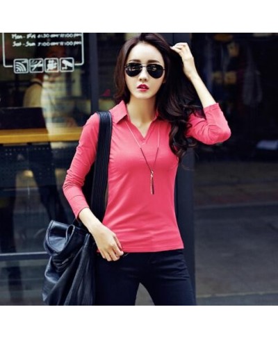 Sexy Polo Shirt Women Black Long Sleeve shirt Plus Size Tops Punk Cotton Shirt Slim Clothes Polo RZF850 $31.17 - Tops & Tees