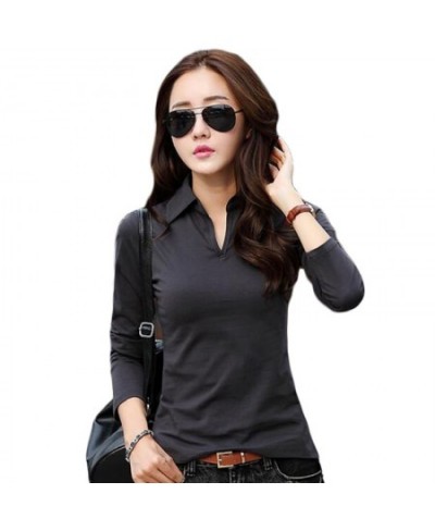 Sexy Polo Shirt Women Black Long Sleeve shirt Plus Size Tops Punk Cotton Shirt Slim Clothes Polo RZF850 $31.17 - Tops & Tees