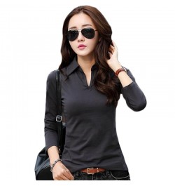 Sexy Polo Shirt Women Black Long Sleeve shirt Plus Size Tops Punk Cotton Shirt Slim Clothes Polo RZF850 $31.17 - Tops & Tees