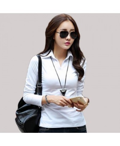 Sexy Polo Shirt Women Black Long Sleeve shirt Plus Size Tops Punk Cotton Shirt Slim Clothes Polo RZF850 $31.17 - Tops & Tees