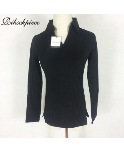 Sexy Polo Shirt Women Black Long Sleeve shirt Plus Size Tops Punk Cotton Shirt Slim Clothes Polo RZF850 $31.17 - Tops & Tees