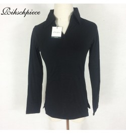 Sexy Polo Shirt Women Black Long Sleeve shirt Plus Size Tops Punk Cotton Shirt Slim Clothes Polo RZF850 $31.17 - Tops & Tees