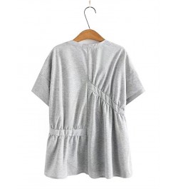 Women's Clothing Plus Size Short Sleeve T-Shirt Round Neck Summer Cotton Knit Solid Color Blend Asymmetrical Folds Loose Tops...
