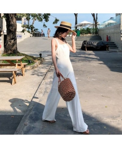 Summer 2023 Jumpsuits For Women Dungarees High Waist Suspender Long Pants Beach Holiday White Casual Simple Jumpsuit OS076 $7...