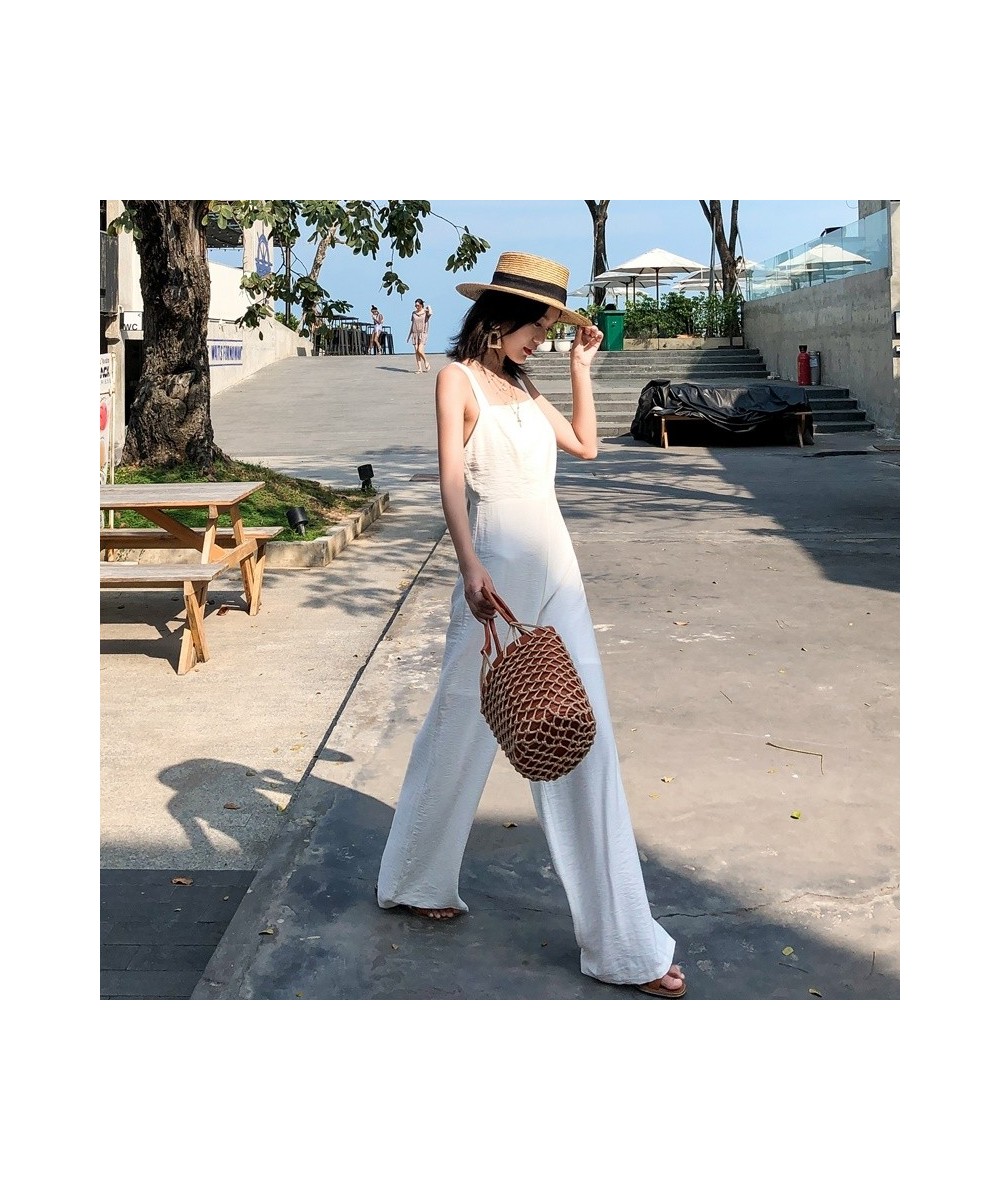 Summer 2023 Jumpsuits For Women Dungarees High Waist Suspender Long Pants Beach Holiday White Casual Simple Jumpsuit OS076 $7...