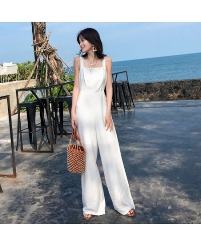 Summer 2023 Jumpsuits For Women Dungarees High Waist Suspender Long Pants Beach Holiday White Casual Simple Jumpsuit OS076 $7...