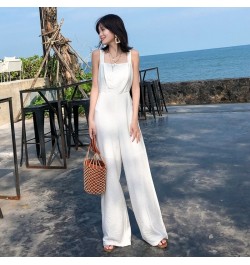 Summer 2023 Jumpsuits For Women Dungarees High Waist Suspender Long Pants Beach Holiday White Casual Simple Jumpsuit OS076 $7...