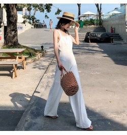 Summer 2023 Jumpsuits For Women Dungarees High Waist Suspender Long Pants Beach Holiday White Casual Simple Jumpsuit OS076 $7...