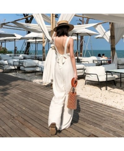 Summer 2023 Jumpsuits For Women Dungarees High Waist Suspender Long Pants Beach Holiday White Casual Simple Jumpsuit OS076 $7...