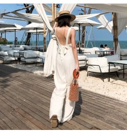 Summer 2023 Jumpsuits For Women Dungarees High Waist Suspender Long Pants Beach Holiday White Casual Simple Jumpsuit OS076 $7...