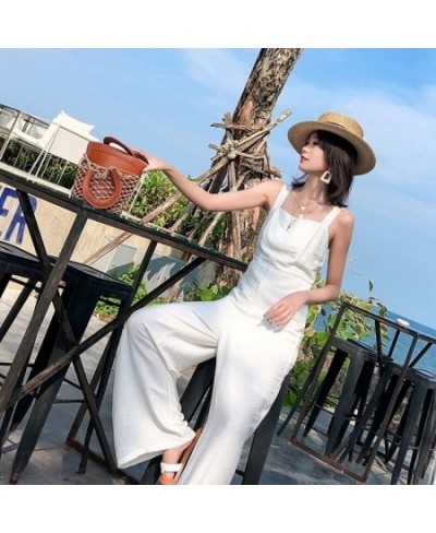 Summer 2023 Jumpsuits For Women Dungarees High Waist Suspender Long Pants Beach Holiday White Casual Simple Jumpsuit OS076 $7...