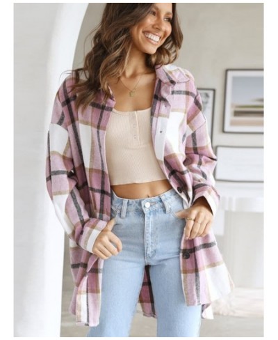 Autumn Winter Plaid Shirts Casual Loose Long Women Blouses Vintage Lapel Cardigan Tops Female Long Sleeve Button Down Shirts ...