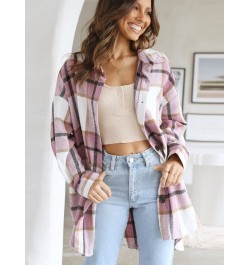 Autumn Winter Plaid Shirts Casual Loose Long Women Blouses Vintage Lapel Cardigan Tops Female Long Sleeve Button Down Shirts ...