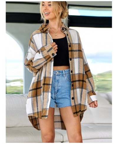 Autumn Winter Plaid Shirts Casual Loose Long Women Blouses Vintage Lapel Cardigan Tops Female Long Sleeve Button Down Shirts ...