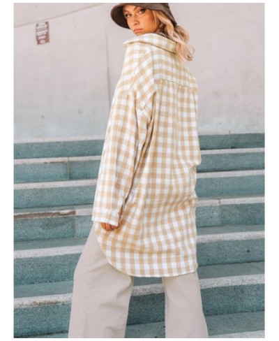 Autumn Winter Plaid Shirts Casual Loose Long Women Blouses Vintage Lapel Cardigan Tops Female Long Sleeve Button Down Shirts ...