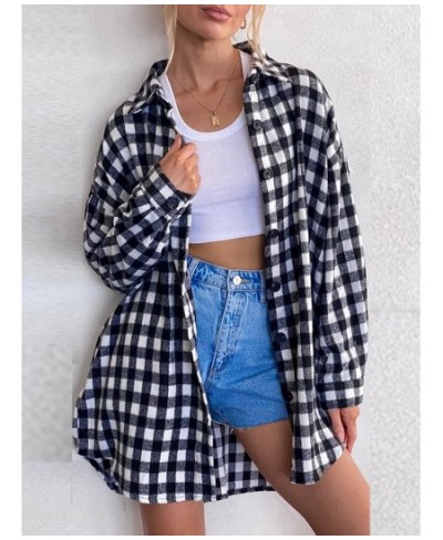 Autumn Winter Plaid Shirts Casual Loose Long Women Blouses Vintage Lapel Cardigan Tops Female Long Sleeve Button Down Shirts ...