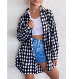 Autumn Winter Plaid Shirts Casual Loose Long Women Blouses Vintage Lapel Cardigan Tops Female Long Sleeve Button Down Shirts ...