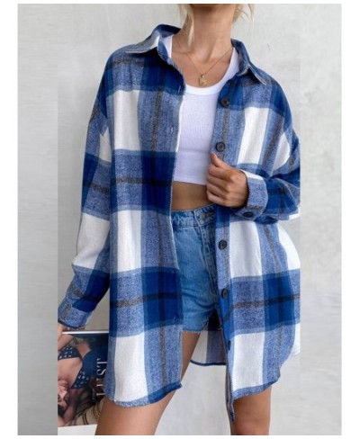 Autumn Winter Plaid Shirts Casual Loose Long Women Blouses Vintage Lapel Cardigan Tops Female Long Sleeve Button Down Shirts ...