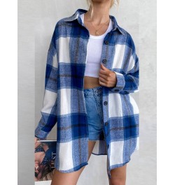 Autumn Winter Plaid Shirts Casual Loose Long Women Blouses Vintage Lapel Cardigan Tops Female Long Sleeve Button Down Shirts ...